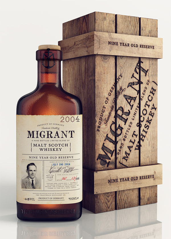 Vỏ chai rượu Migrant Whiskey by Chad Micheal Studio